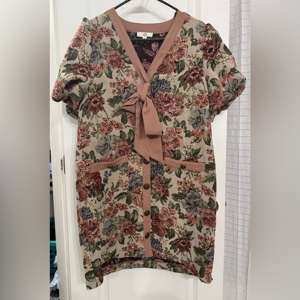 Floral Button-Up Dress with Bow
